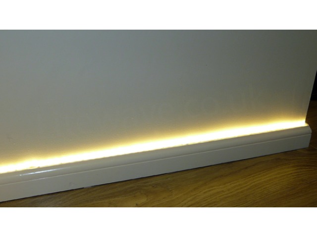 Edge lit side view LED Strip fitted to skirting board