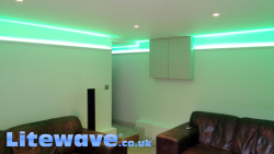 Lounge with Mood Lighting LEDs set into Aluminium Coving