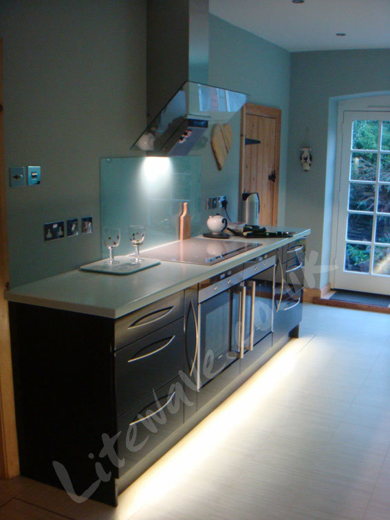 Left cabinet plinths illuminated with LED Tape